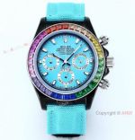 Japan Grade Rolex Rainbow Daytona Quartz 43 Watch Light Blue Braided Strap